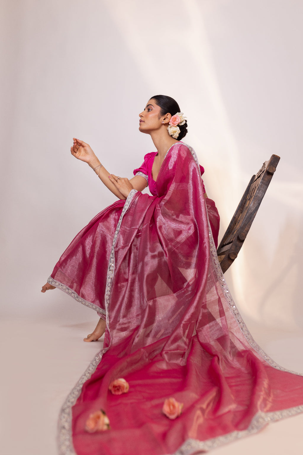 Roohi – Pink Tissue Saree with Mirror Work Border
