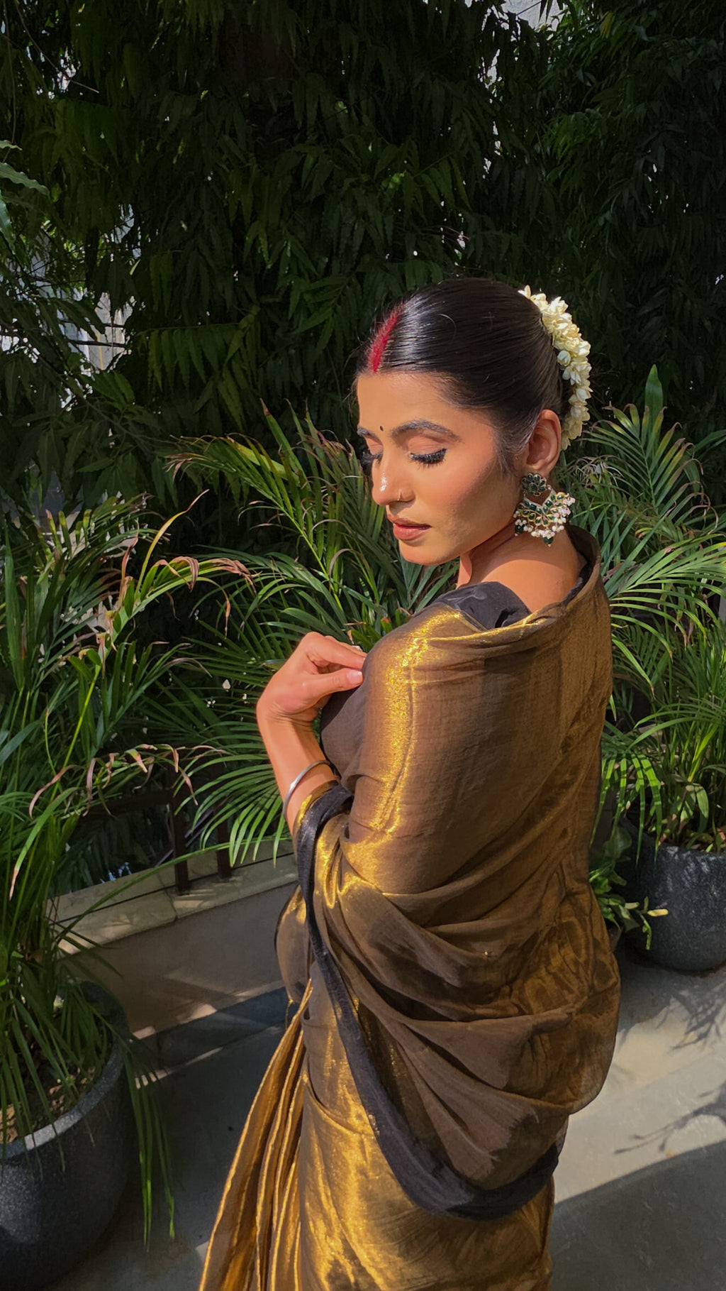 Sunehri – Golden Tissue Saree with Black Contrast Edging