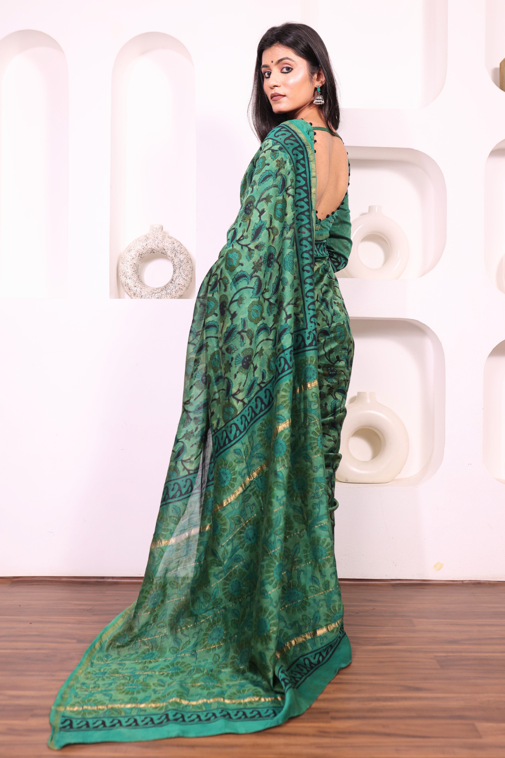 Vanaspati – Forest Green Chanderi Silk Saree with Vanaspati Block Prints