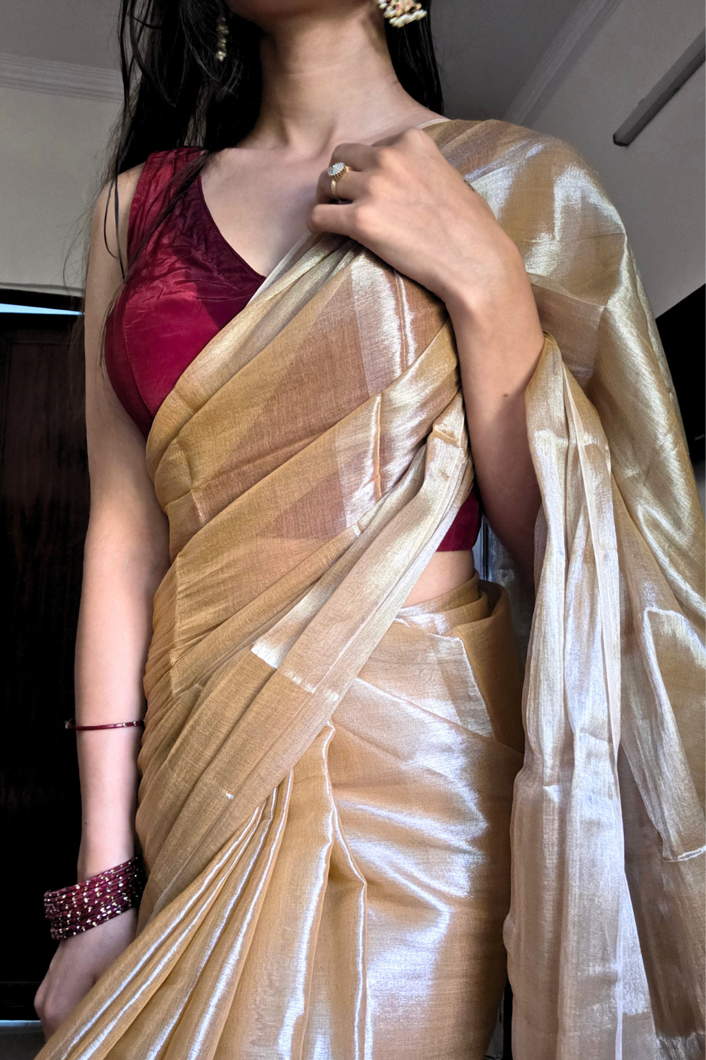 Mehreen - Beige Tissue Saree