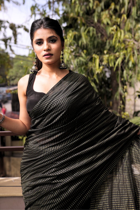Kaala Sona - Midnight Cotton Saree with All-Over Gold Zari Work