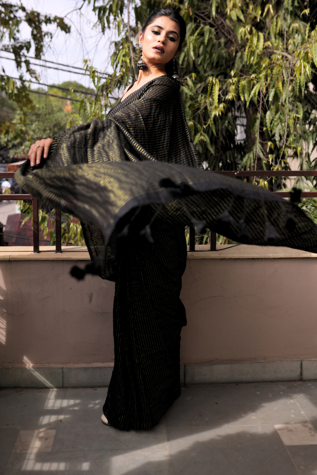 Kaala Sona - Midnight Cotton Saree with All-Over Gold Zari Work