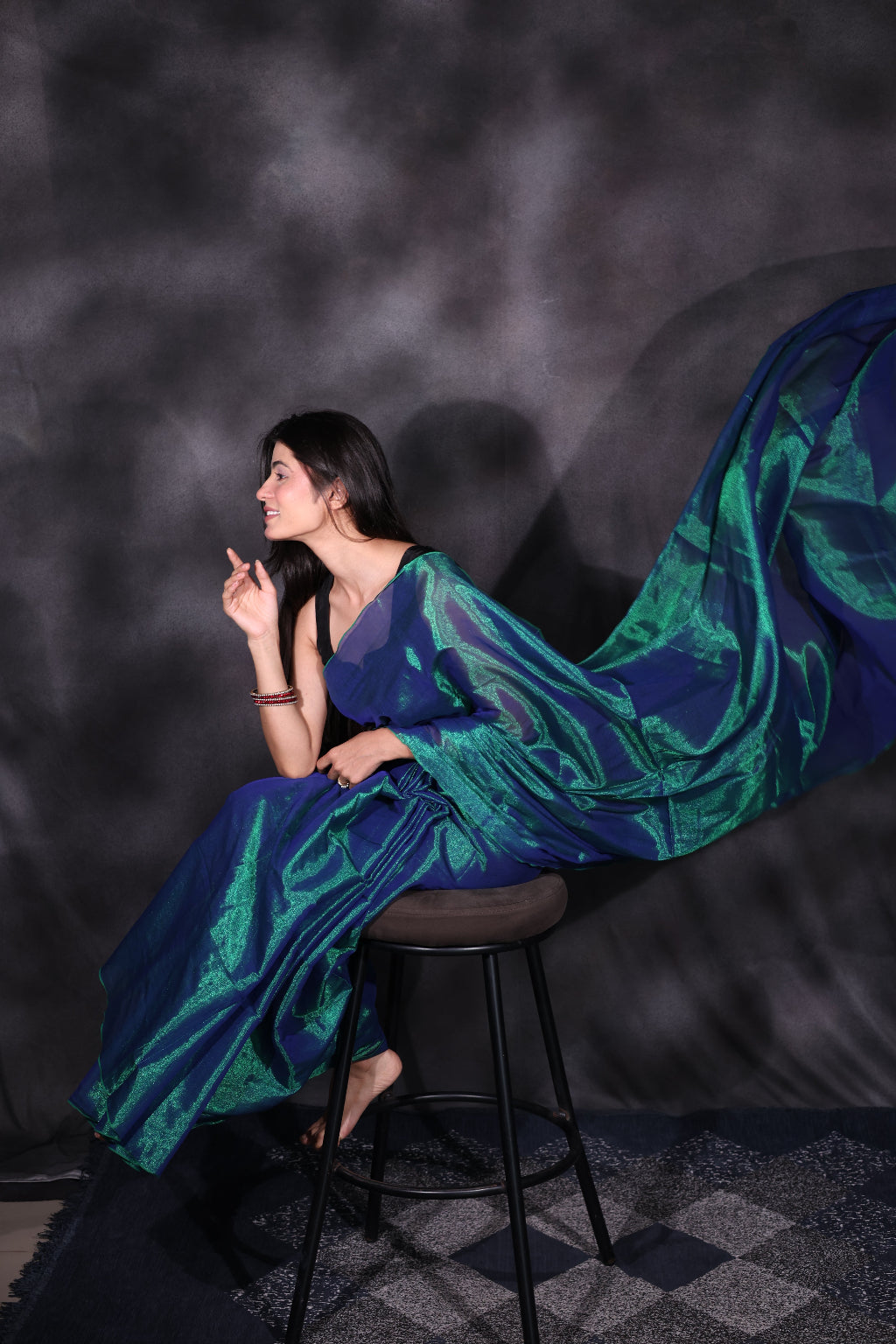 Neelima (Without Border) – Peacock Tissue Saree Without Border