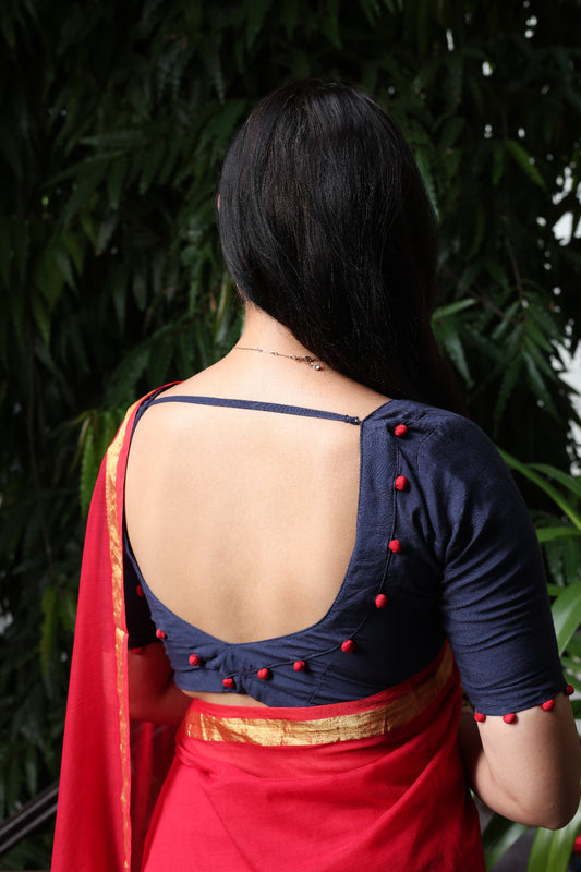 Laalima - Red Mul Cotton Saree with Golden Zari