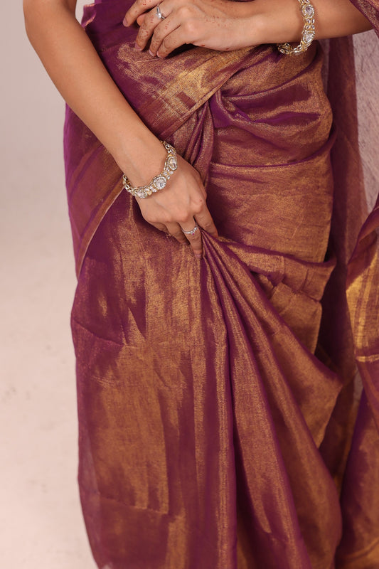 Apsara(Deep Rani Pink/Magenta) - Shimmering Tissue-Linen Saree for Festive Celebrations