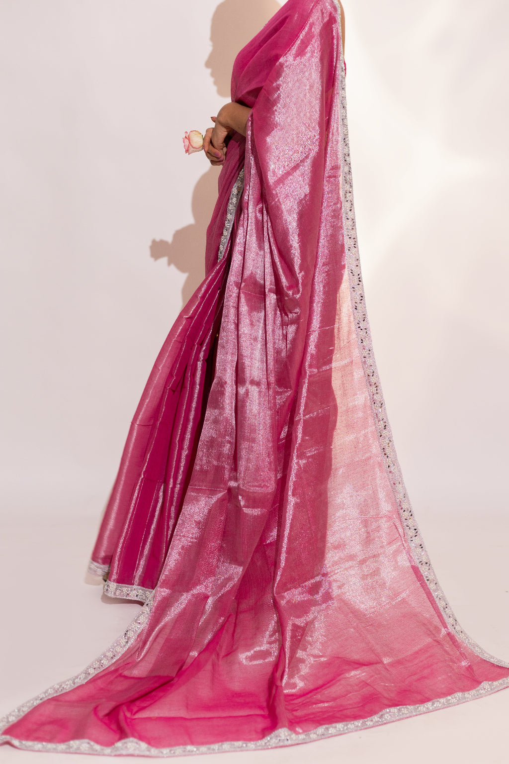 Roohi – Pink Tissue Saree with Mirror Work Border