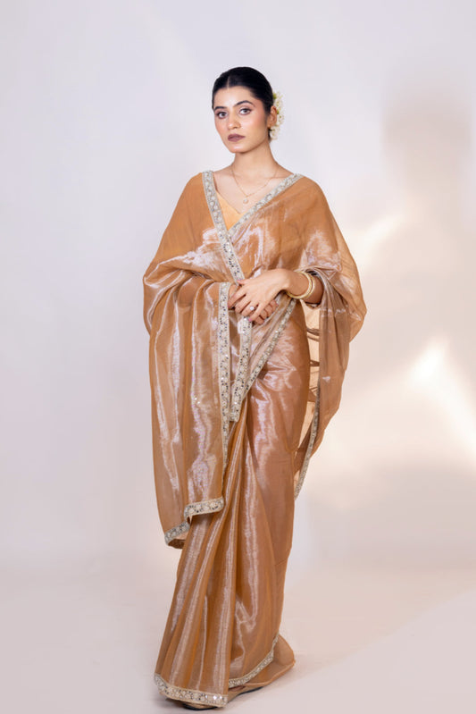 Mehreen – Beige Tissue Saree with Sequin Embellished Border