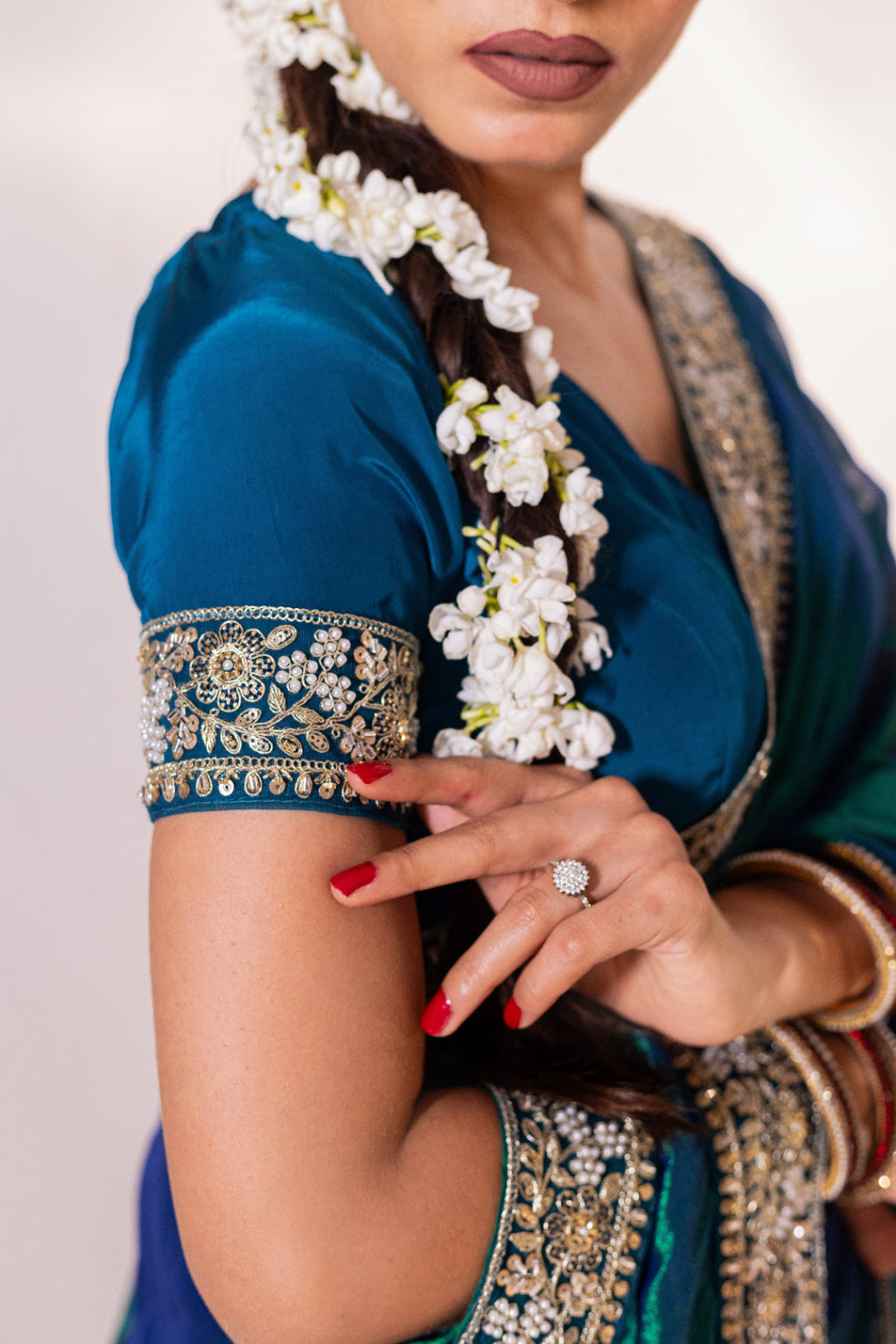 Neelima – Peacock Tissue Saree with Floral Zardozi Border