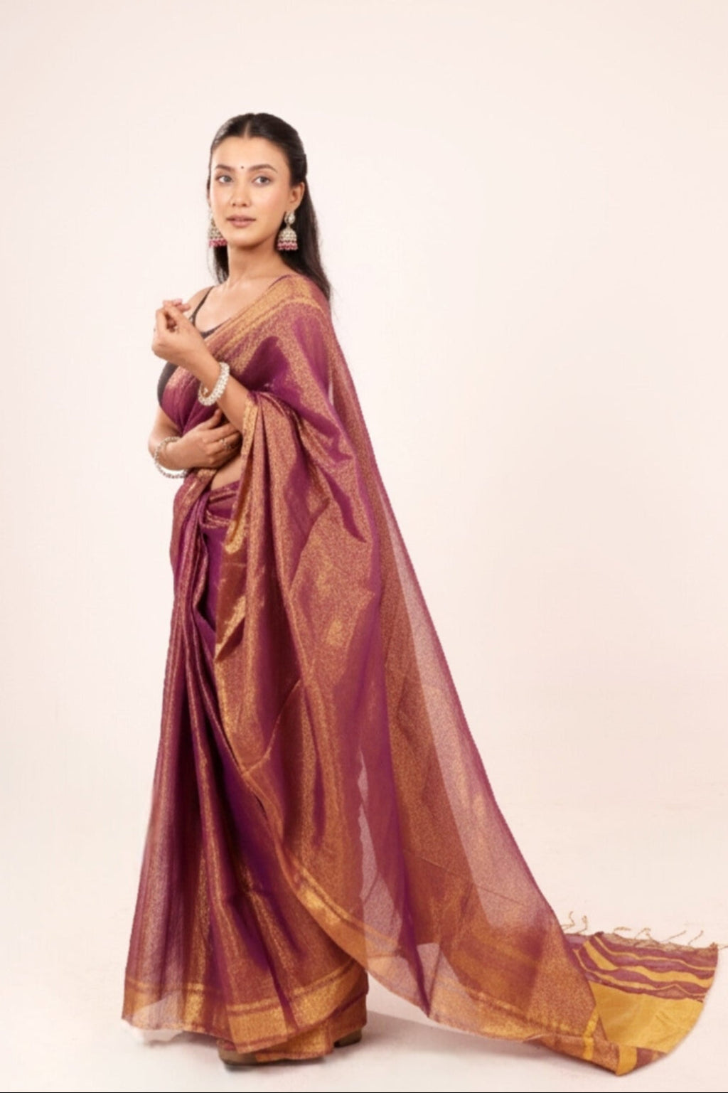 Apsara(Deep Rani Pink/Magenta) - Shimmering Tissue-Linen Saree for Festive Celebrations