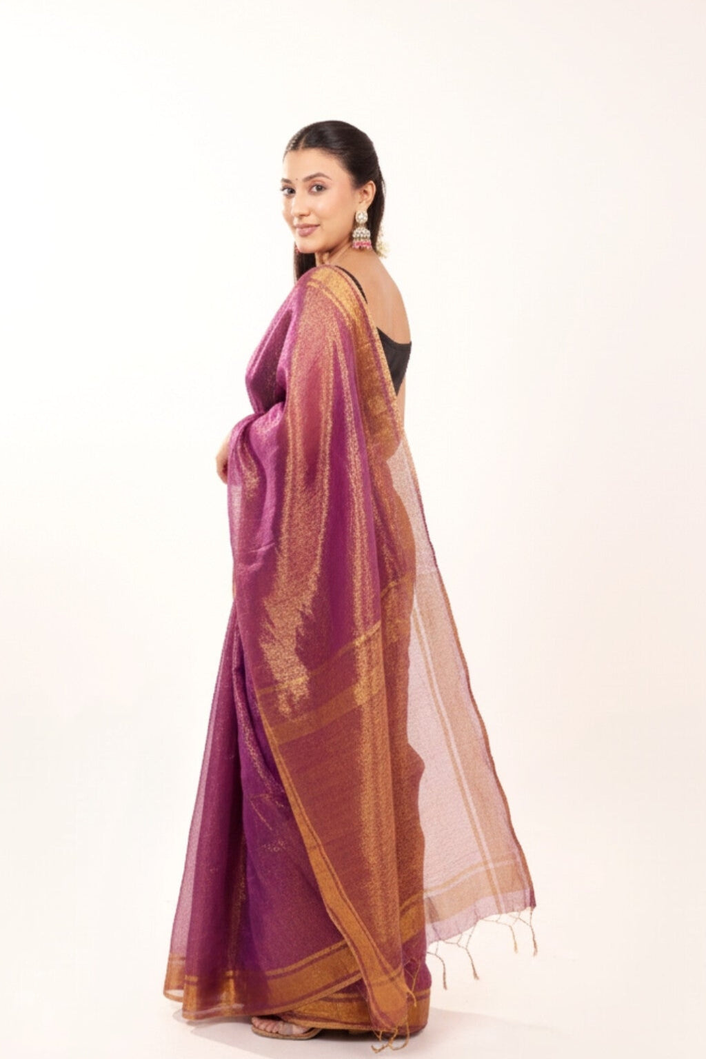 Apsara(Deep Rani Pink/Magenta) - Shimmering Tissue-Linen Saree for Festive Celebrations