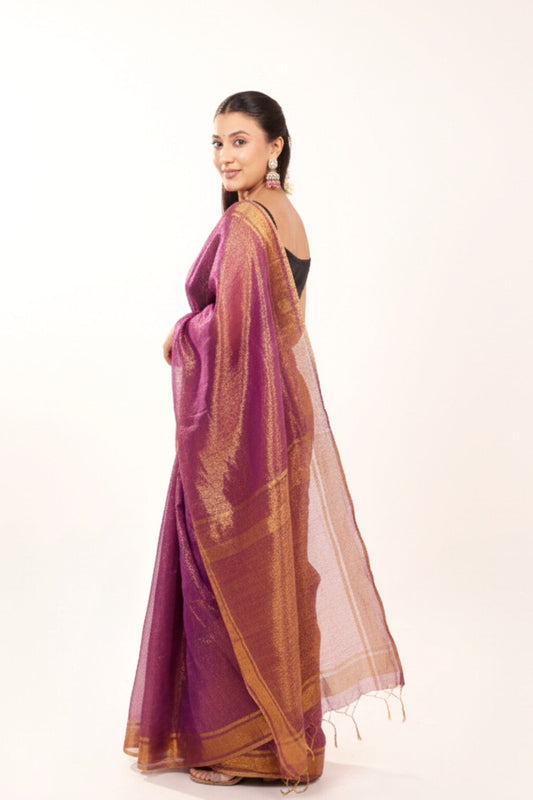Apsara(Deep Rani Pink/Magenta) - Shimmering Tissue-Linen Saree for Festive Celebrations