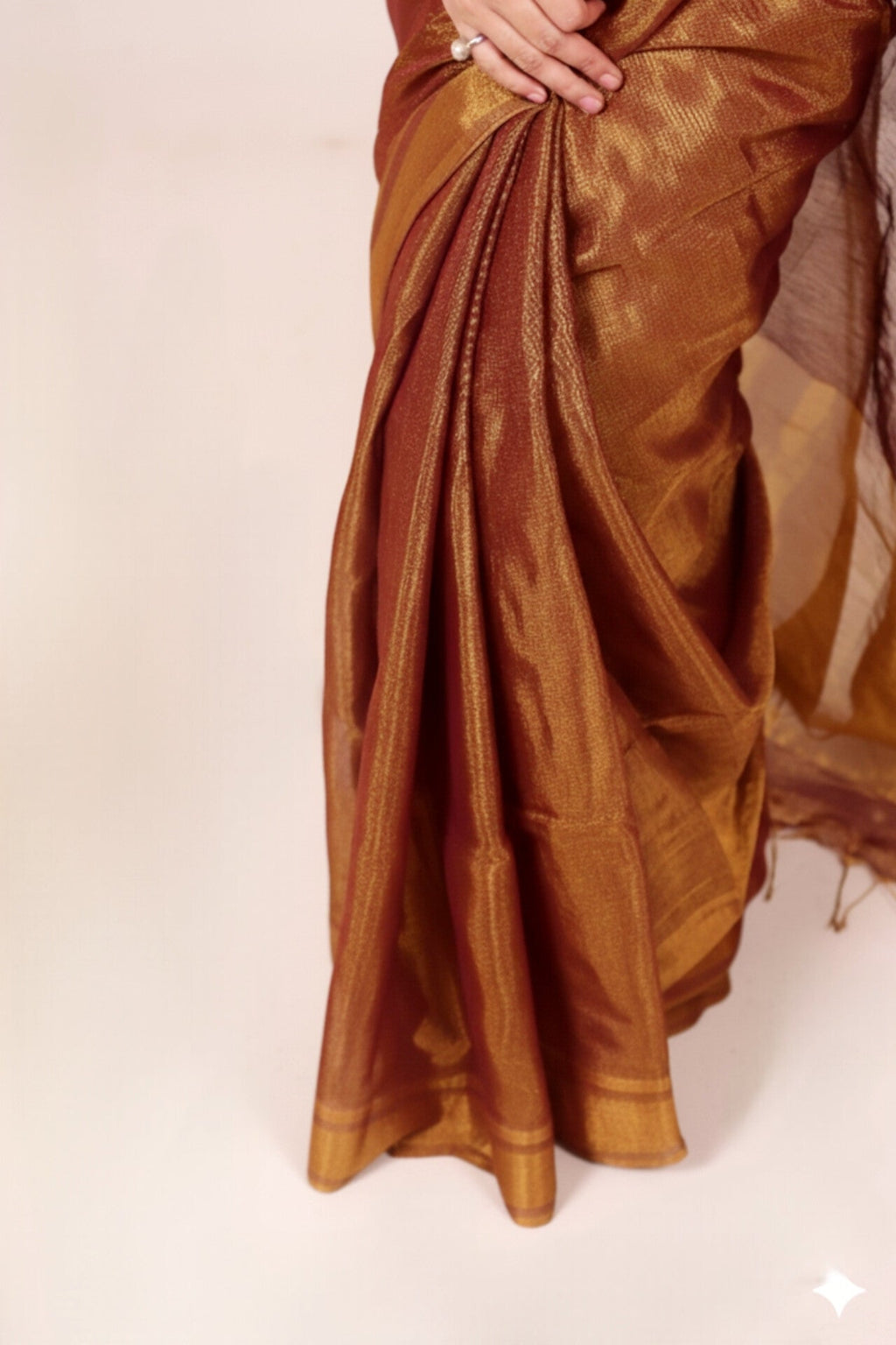 Apsara(Copper/Rusty Gold) - Shimmering Tissue-Linen Saree for Festive Celebrations