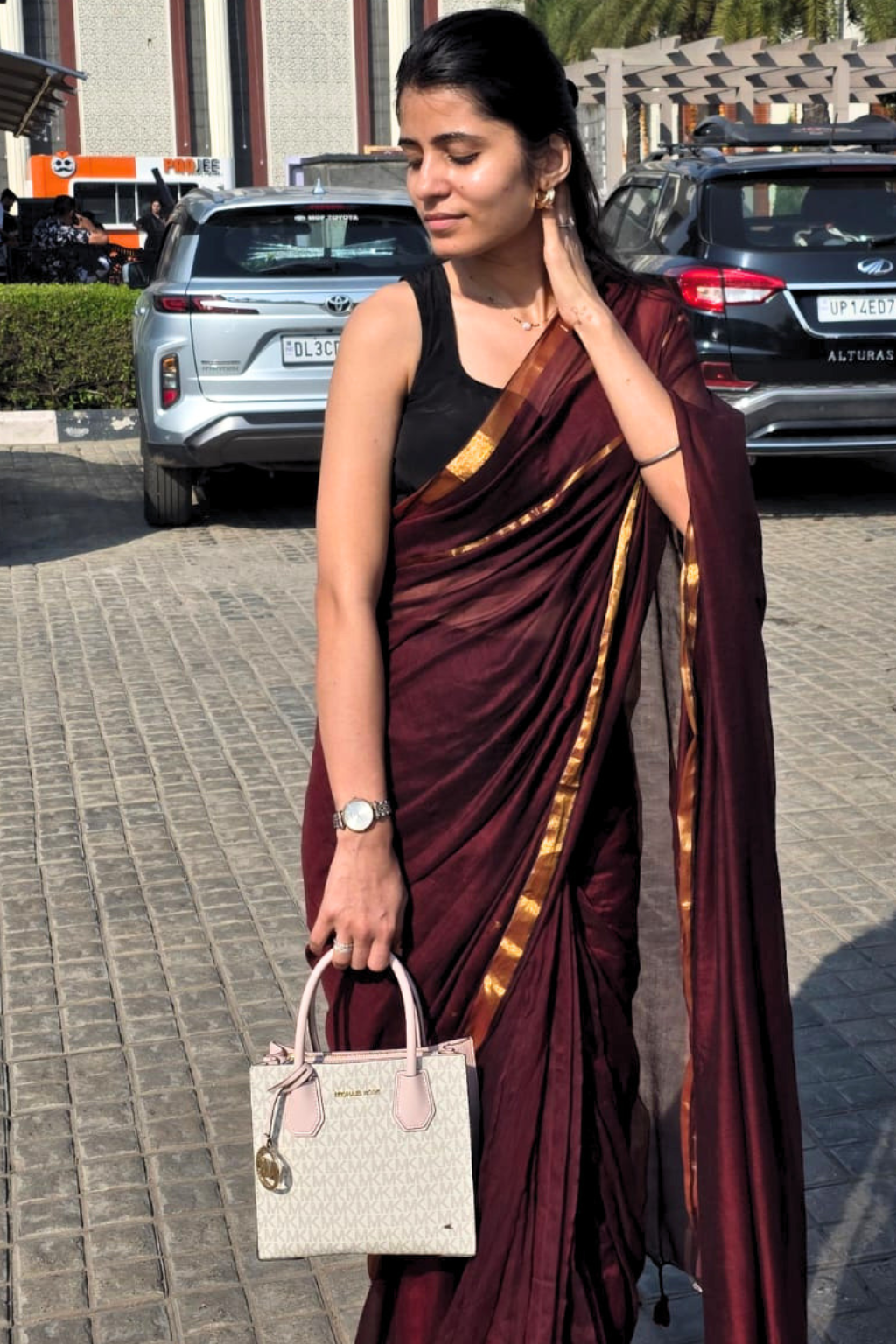 Meher - Deep Wine Mul Cotton Saree with Golden Zari Borders