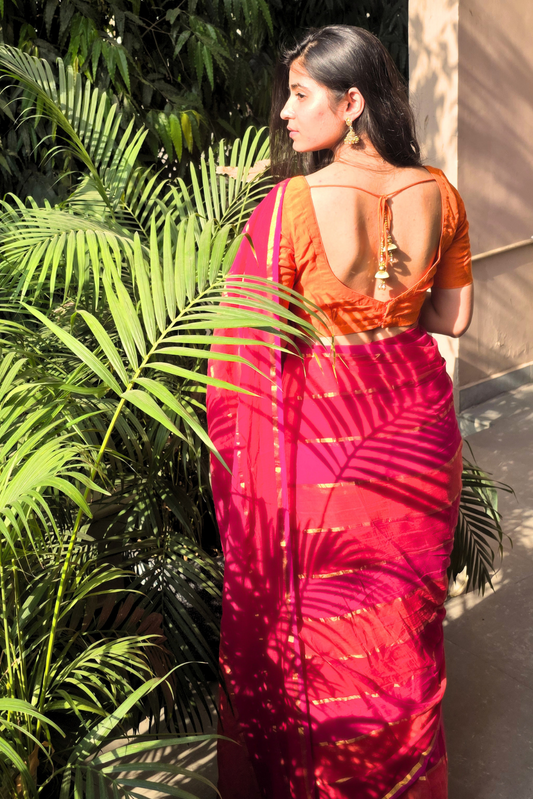 Rangeen Rashmi - Sunset Pink & Orange Mul Cotton Saree