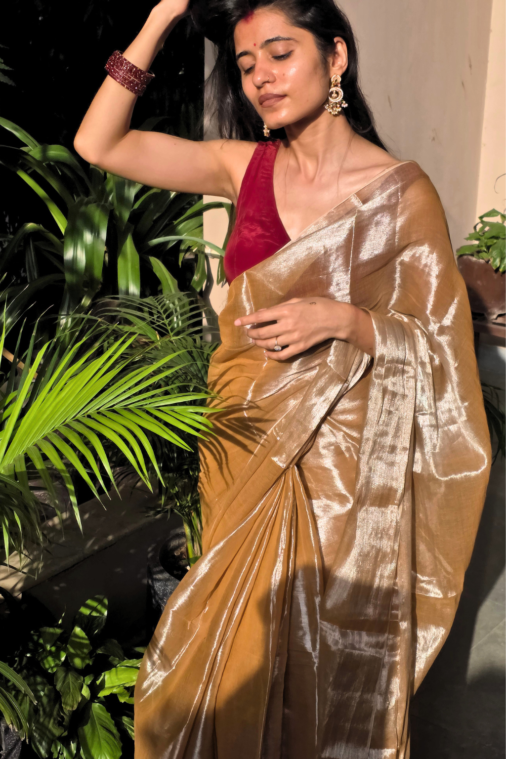 Mehreen - Beige Tissue Saree