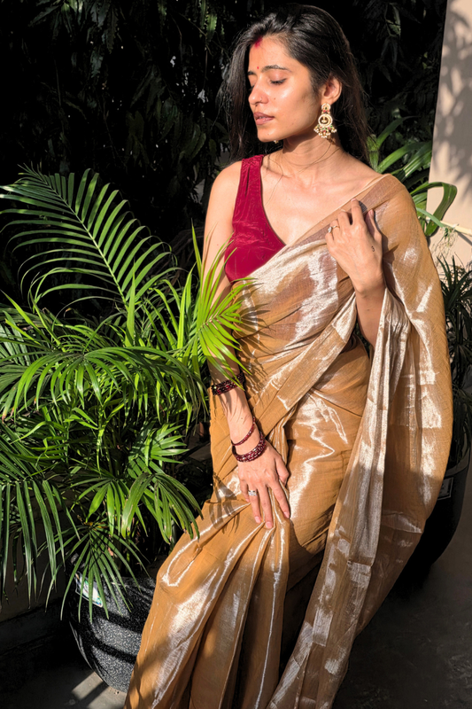 Mehreen - Beige Tissue Saree