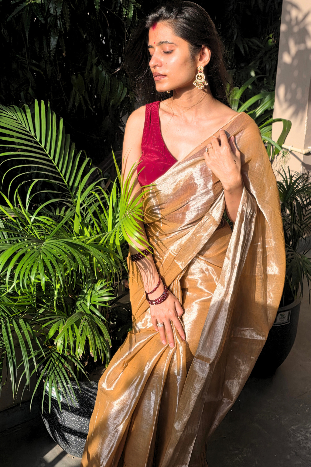Mehreen - Beige Tissue Saree