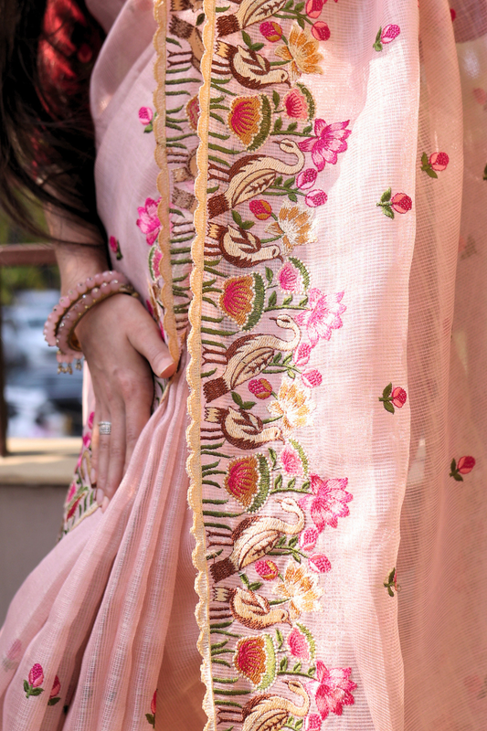 Hansini - Zari Kota Tissue Saree with Thread Emroidery Work