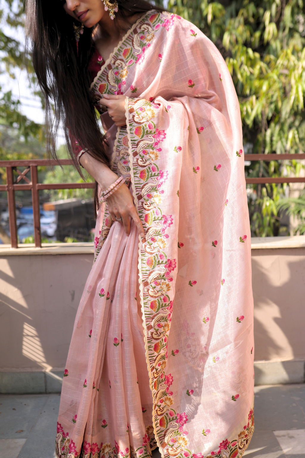 Hansini - Zari Kota Tissue Saree with Thread Emroidery Work