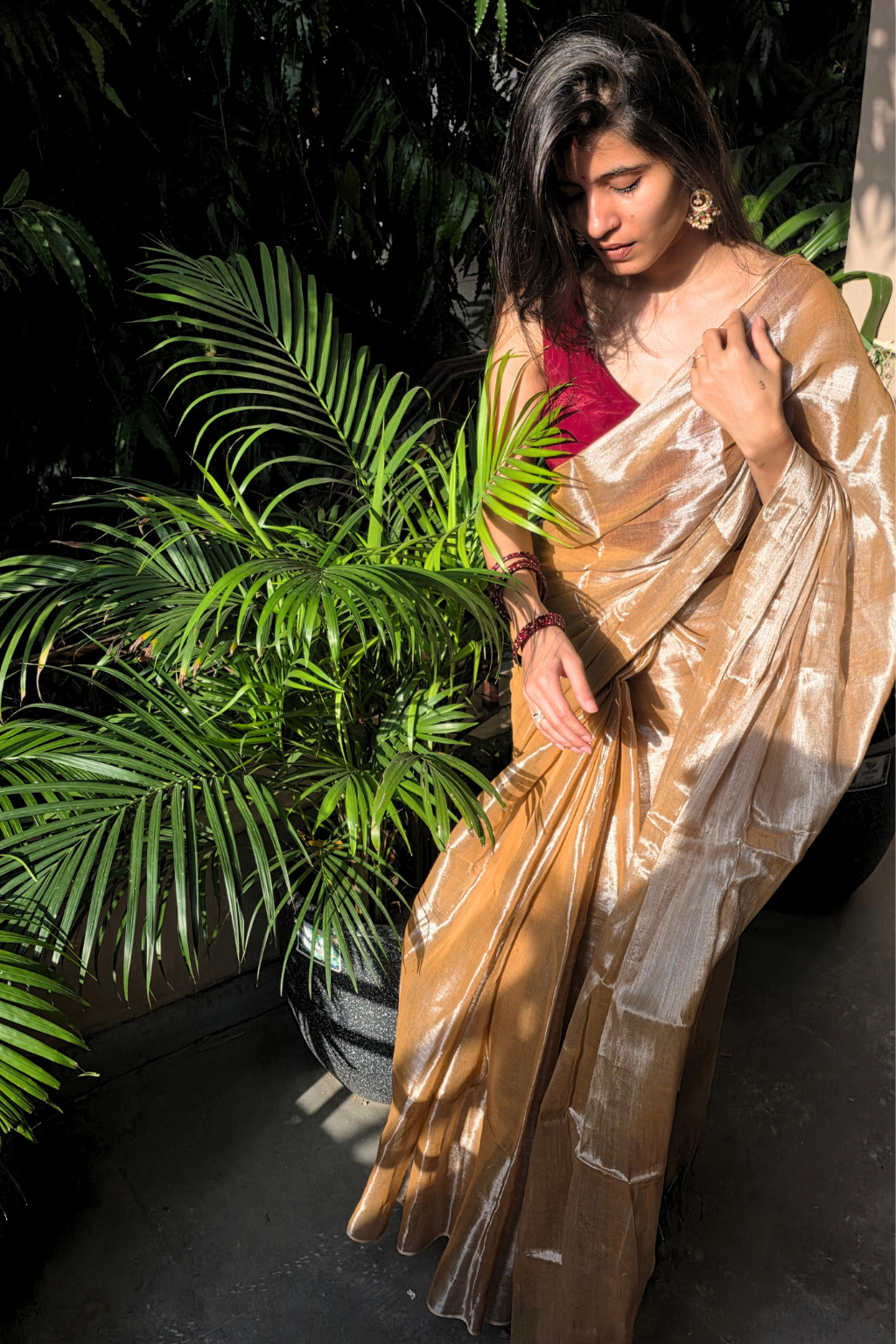 Mehreen - Beige Tissue Saree