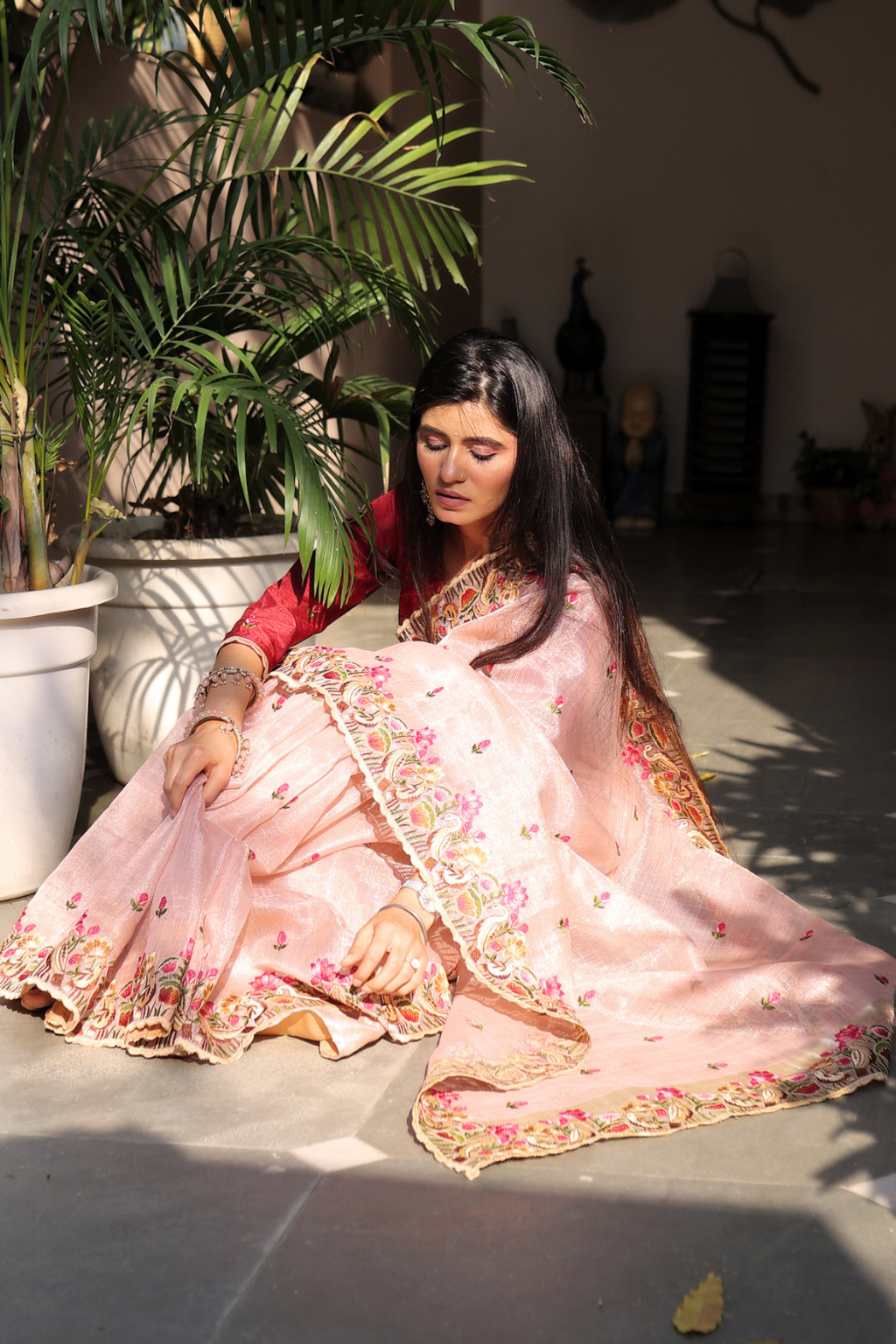 Hansini - Zari Kota Tissue Saree with Thread Emroidery Work