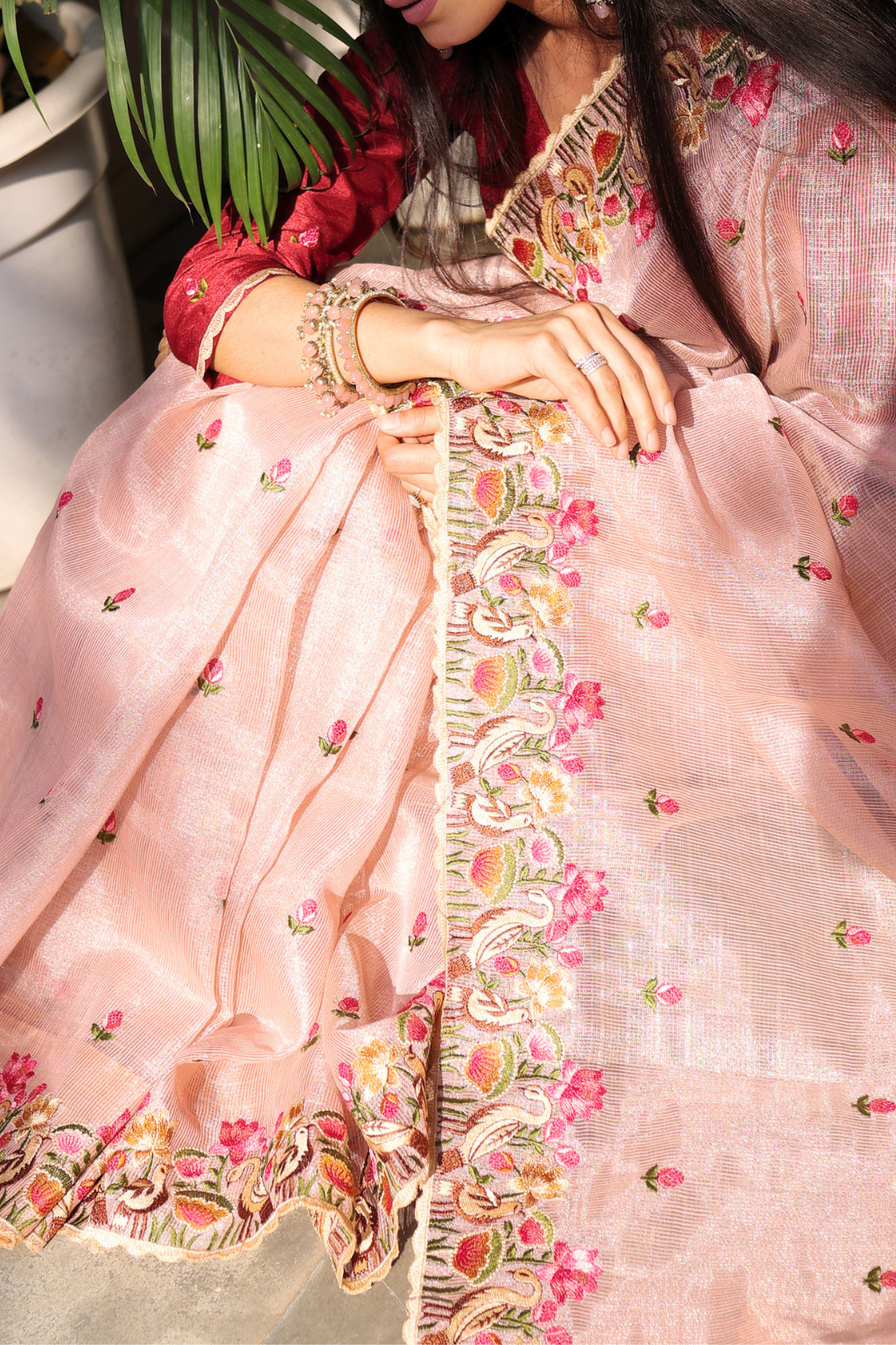 Hansini - Zari Kota Tissue Saree with Thread Emroidery Work