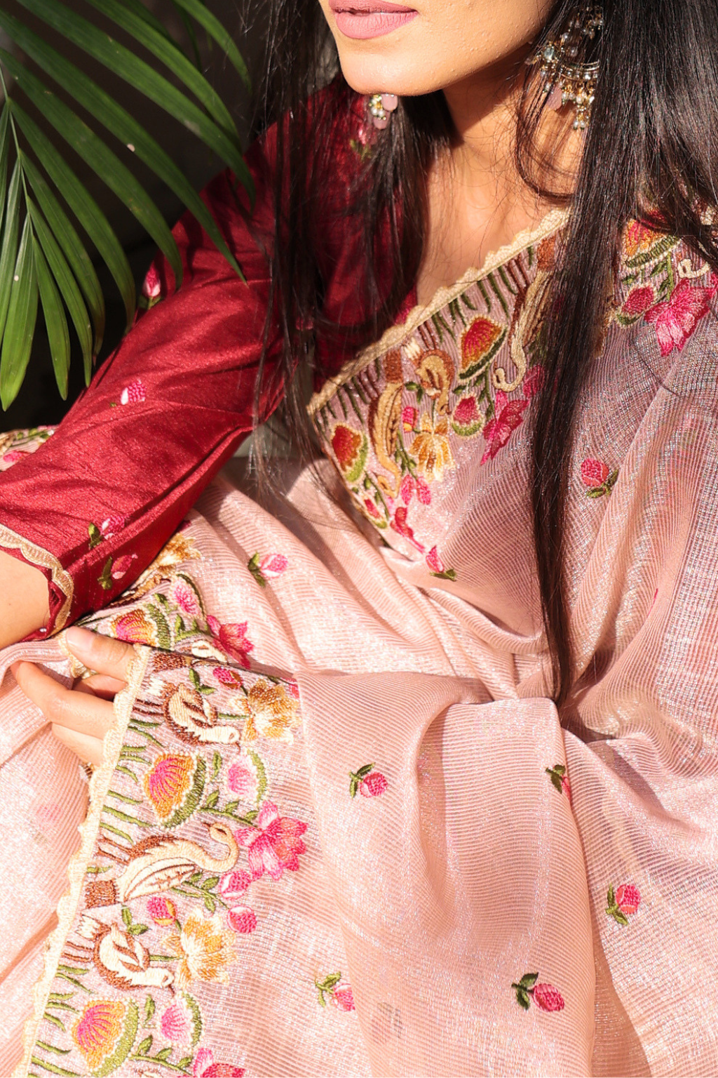 Hansini - Zari Kota Tissue Saree with Thread Emroidery Work