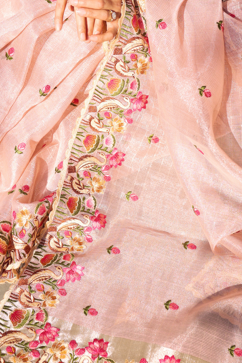 Hansini - Zari Kota Tissue Saree with Thread Emroidery Work