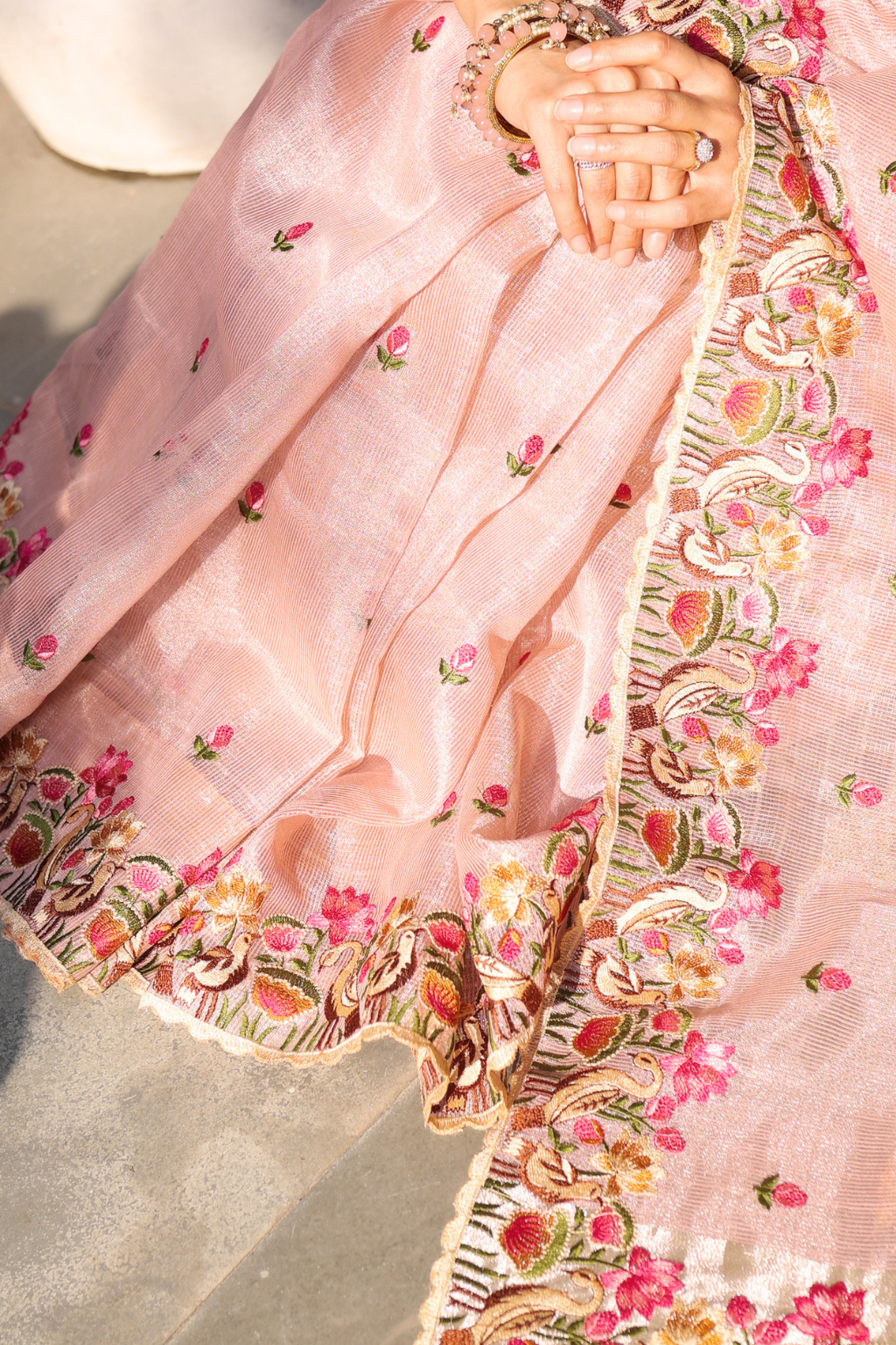 Hansini - Zari Kota Tissue Saree with Thread Emroidery Work