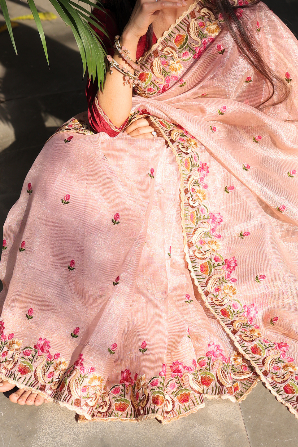 Hansini - Zari Kota Tissue Saree with Thread Emroidery Work