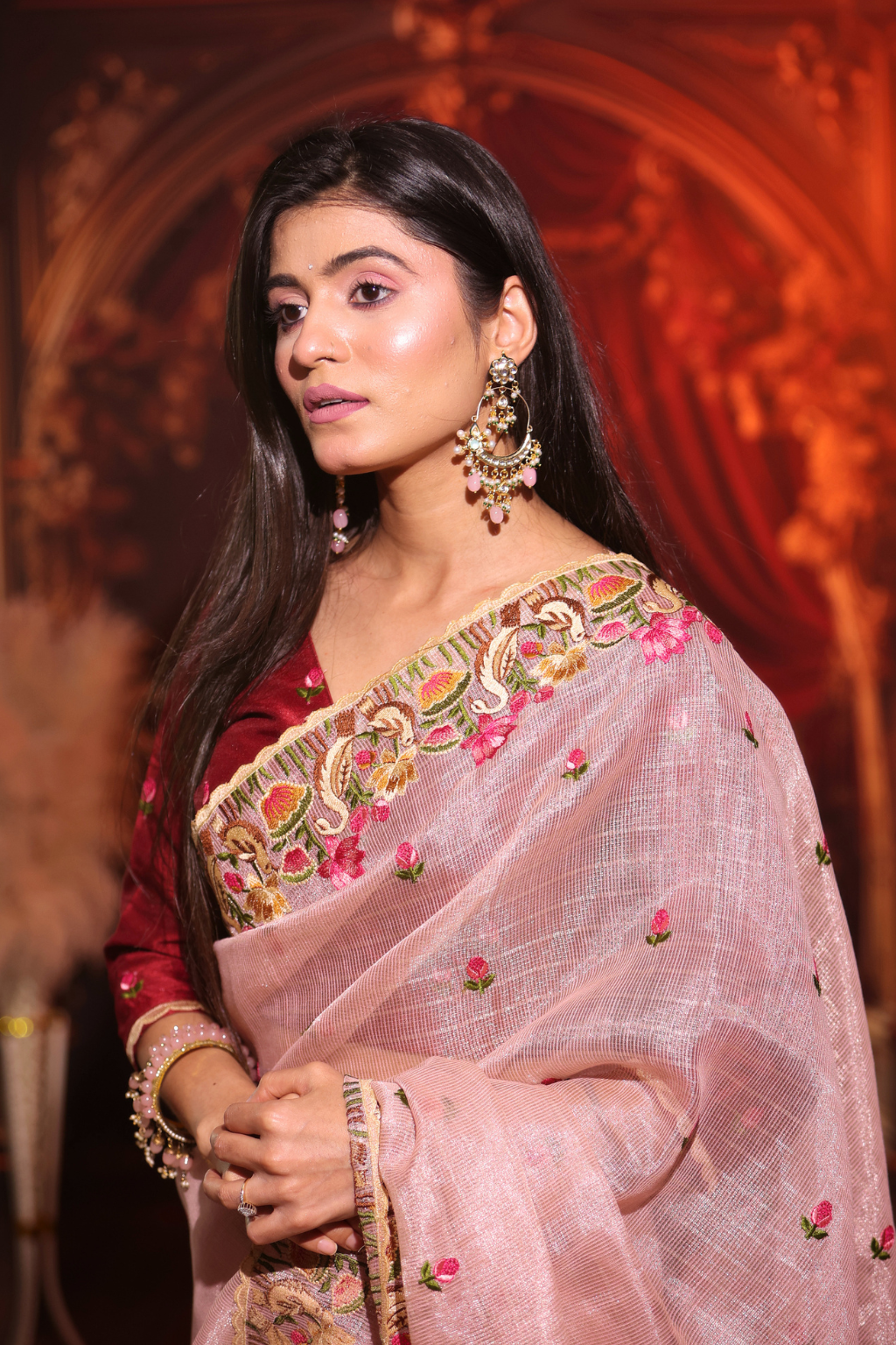 Hansini - Zari Kota Tissue Saree with Thread Emroidery Work