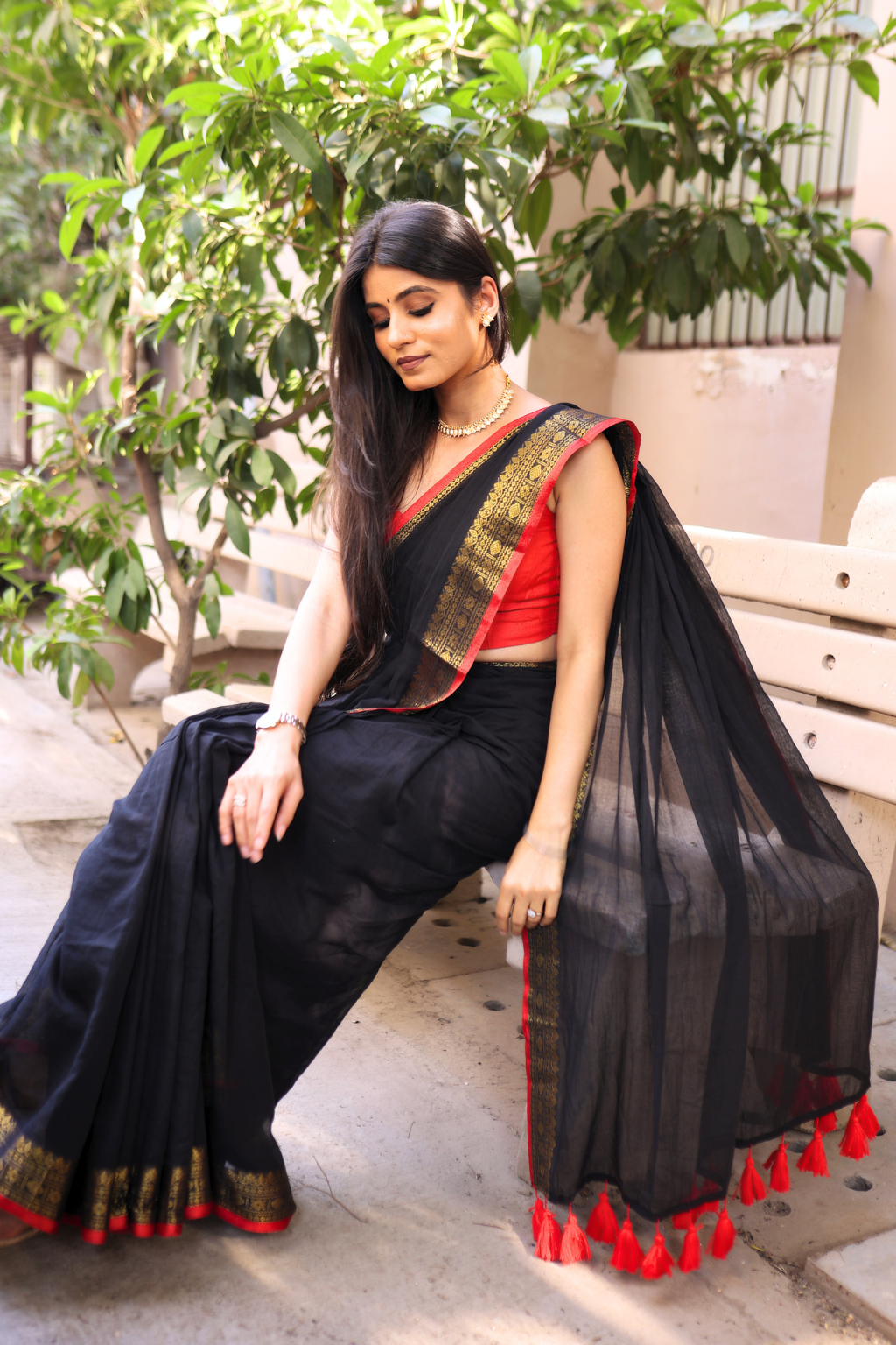 Nisha - Midnight Black Mul Cotton Saree