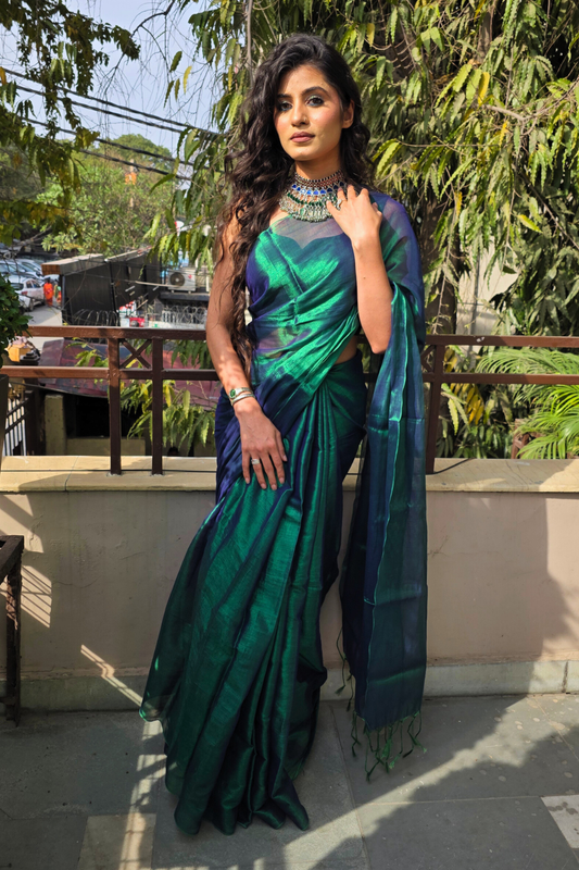 Neelima – Peacock Tissue Cotton Saree