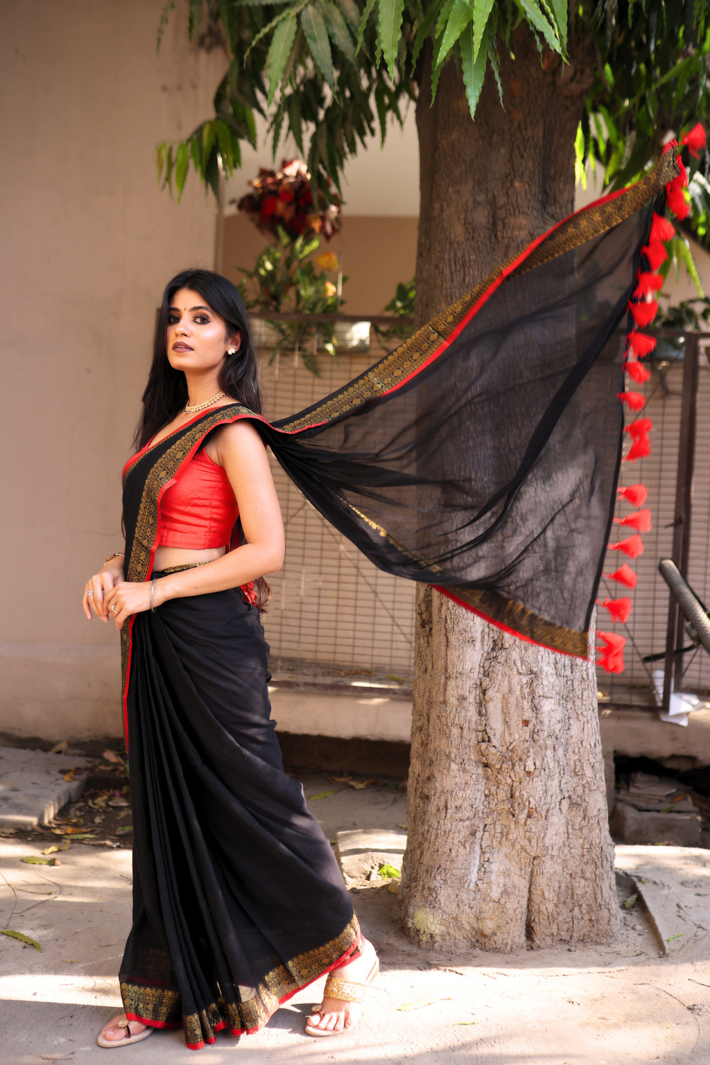 Nisha - Midnight Black Mul Cotton Saree