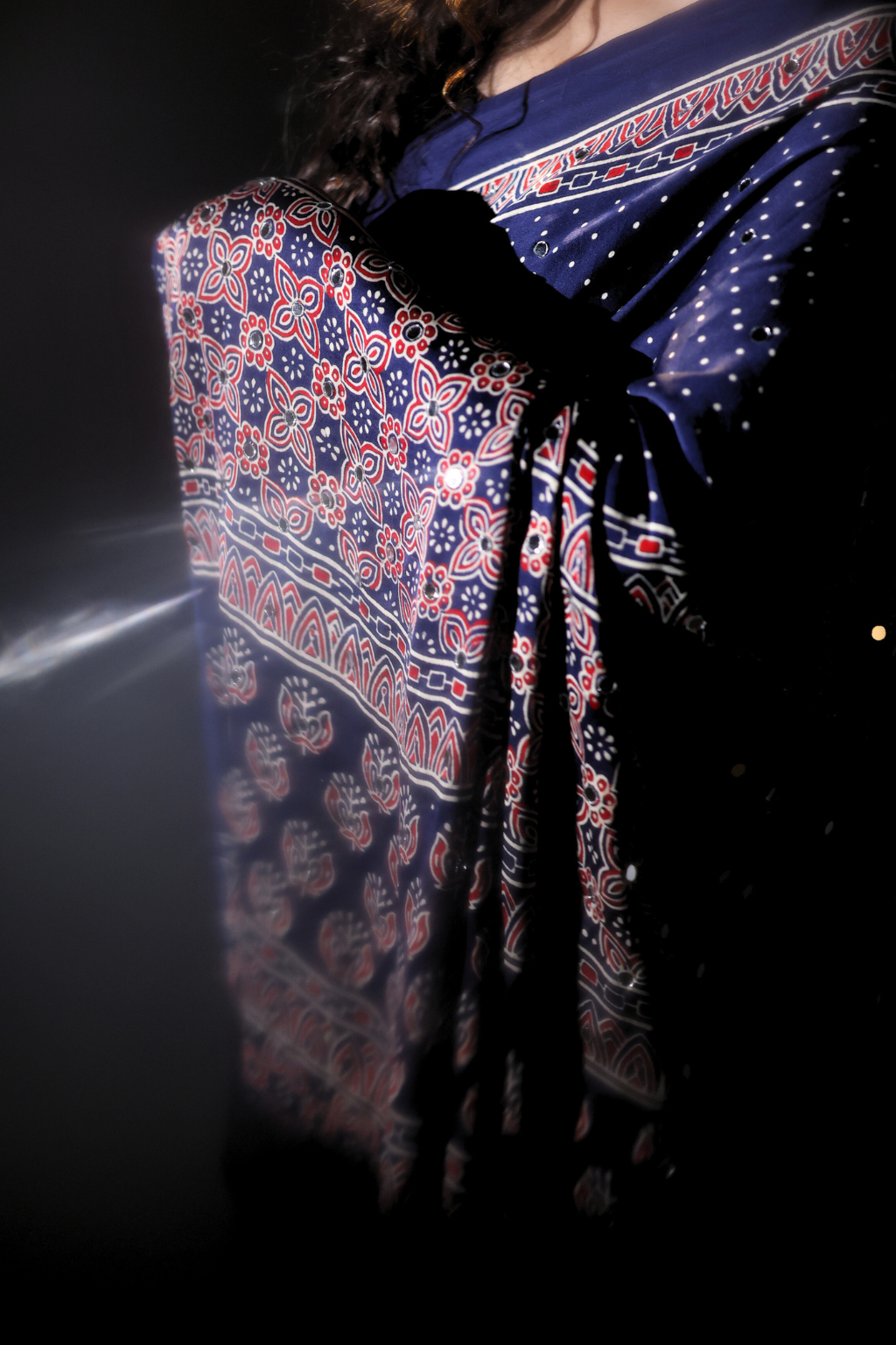 Sheesh Sitara - Midnight Indigo Modal Silk Saree with 2000 Hand-Set Mirrors