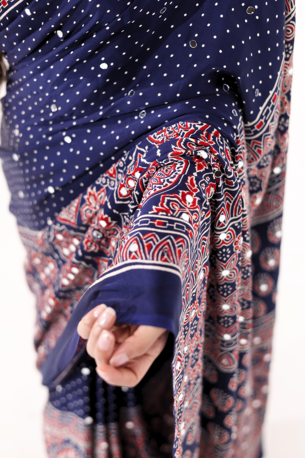Sheesh Sitara - Midnight Indigo Modal Silk Saree with 2000 Hand-Set Mirrors