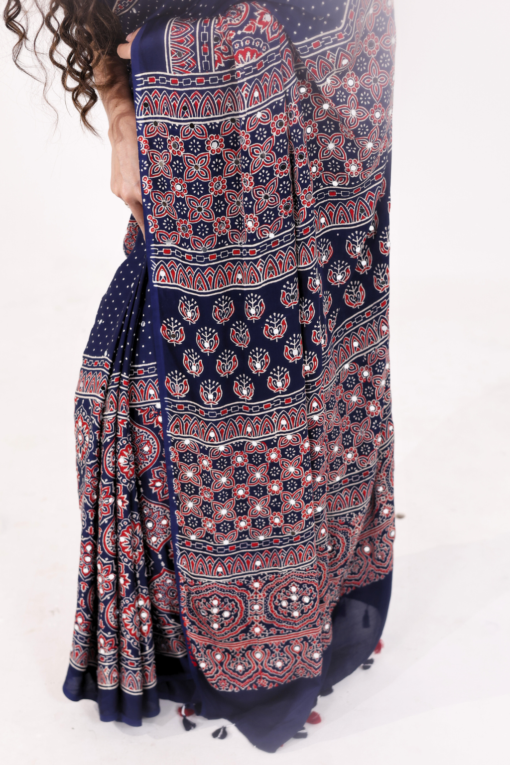 Sheesh Sitara - Midnight Indigo Modal Silk Saree with 2000 Hand-Set Mirrors