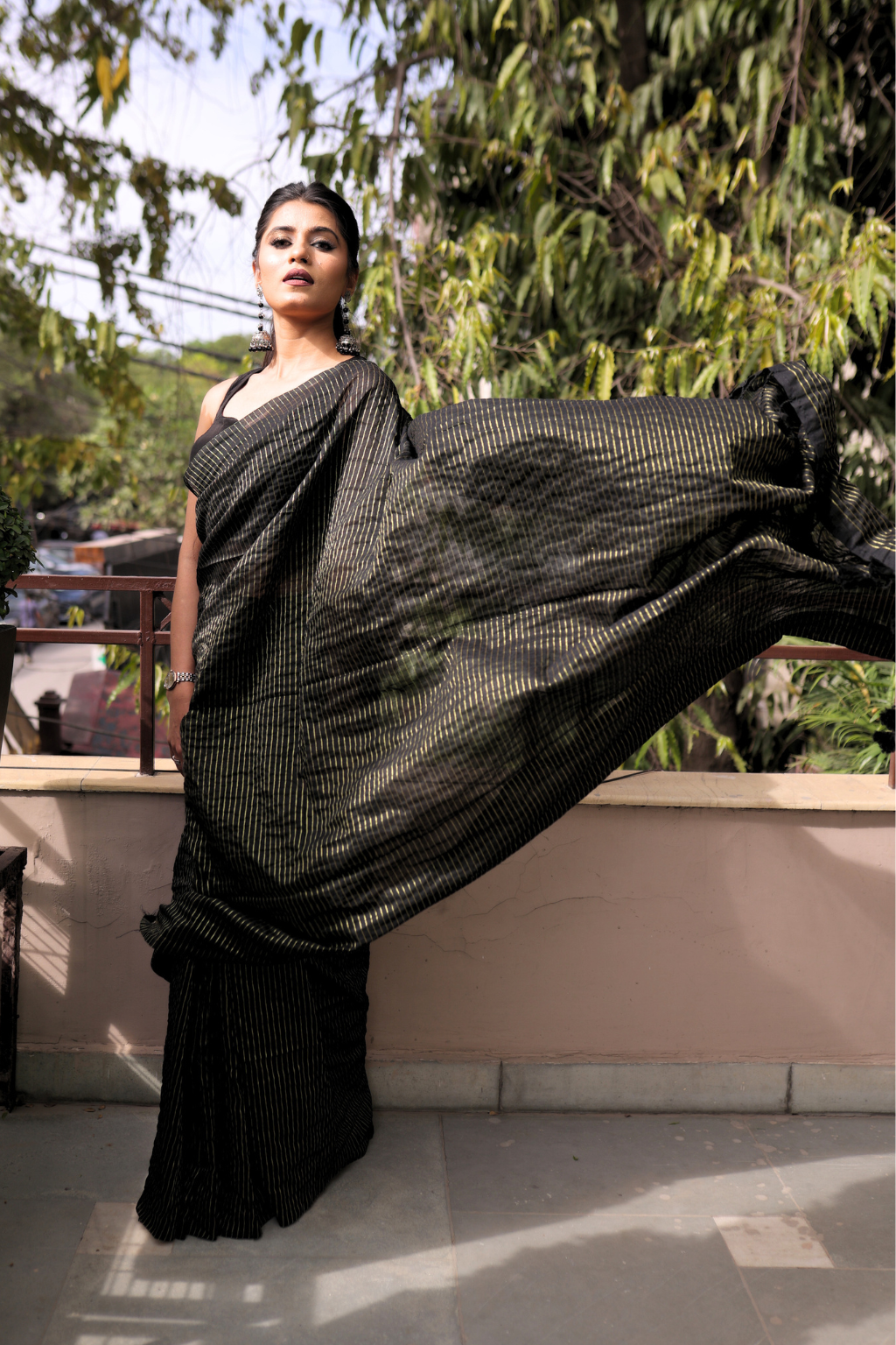 Kaala Sona - Midnight Cotton Saree with All-Over Gold Zari Work