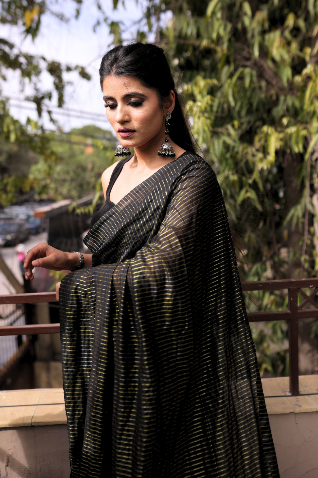 Kaala Sona - Midnight Cotton Saree with All-Over Gold Zari Work