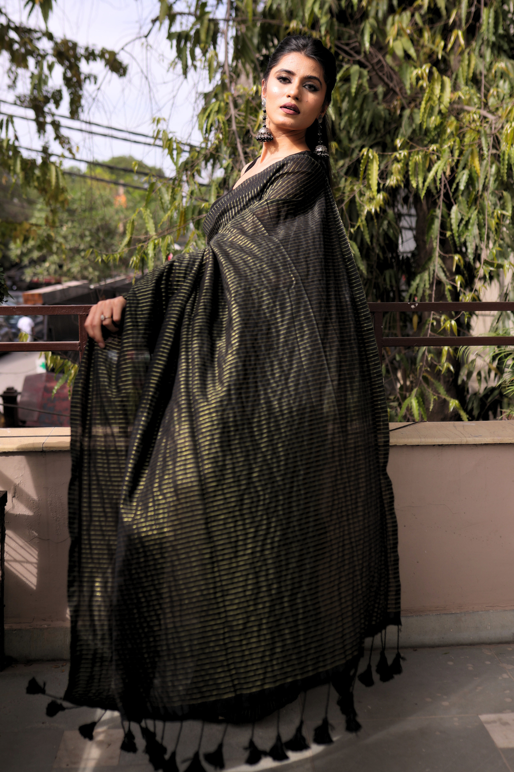 Kaala Sona - Midnight Cotton Saree with All-Over Gold Zari Work