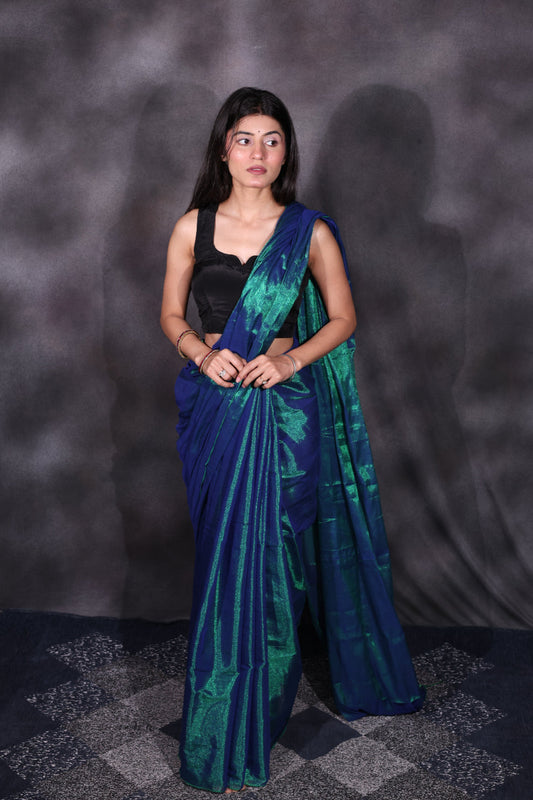 Neelima (Without Border) – Peacock Tissue Saree Without Border
