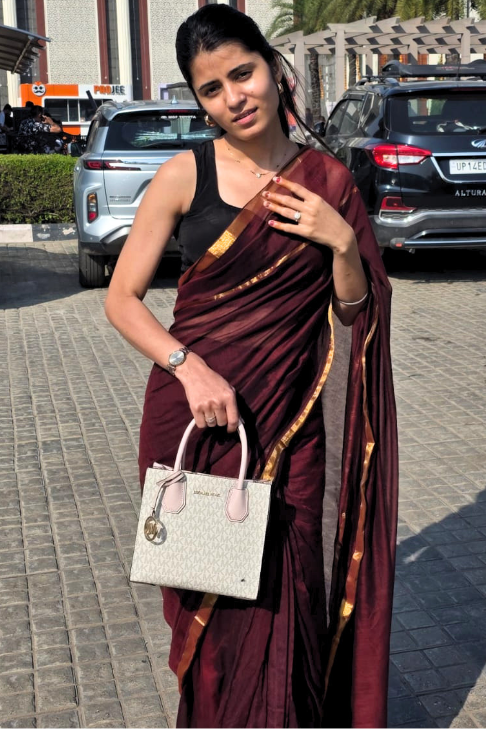 Meher - Deep Wine Mul Cotton Saree with Golden Zari Borders