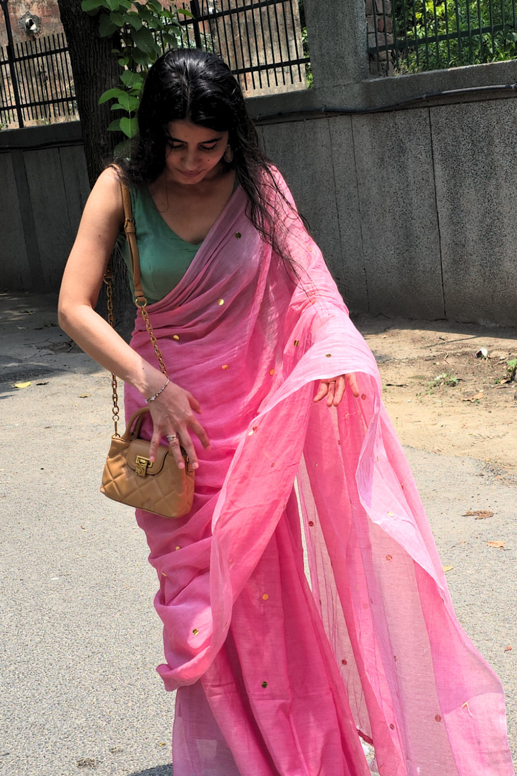 Srivalli - Blossom Pink Saree with Scattered Gold Sequins