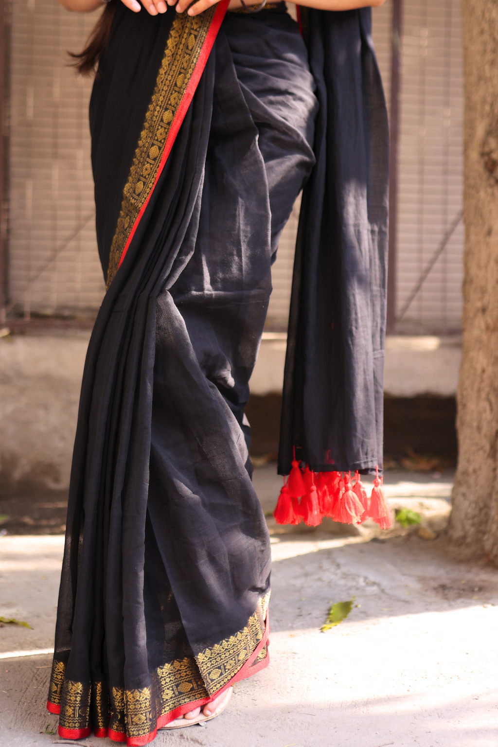Nisha - Midnight Black Mul Cotton Saree