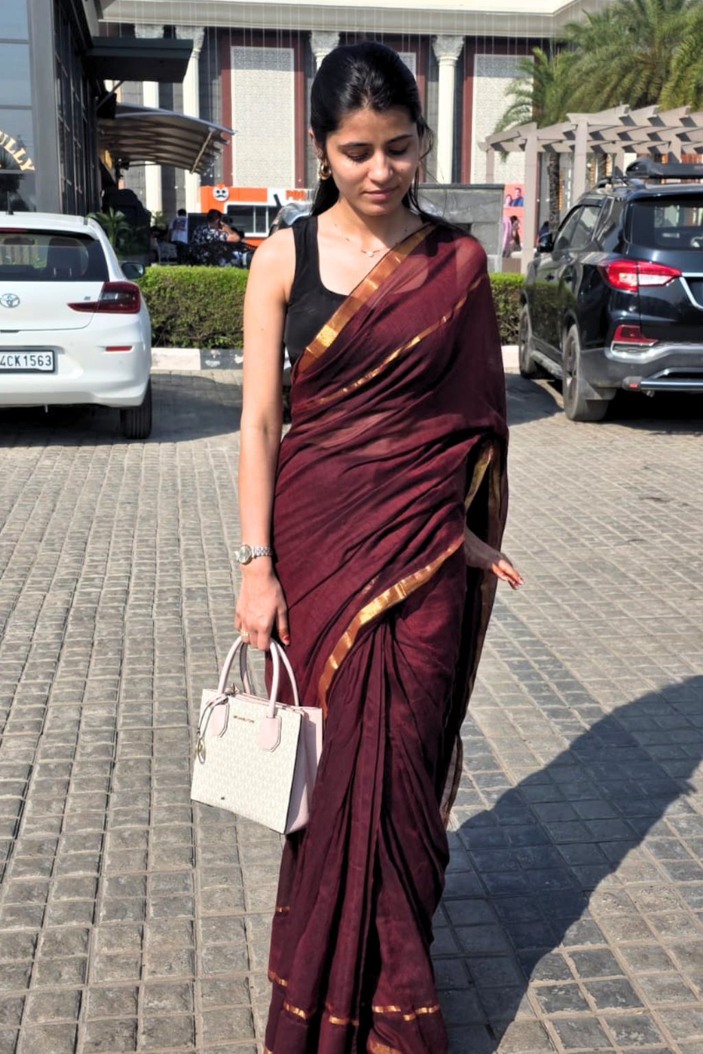 Meher - Deep Wine Mul Cotton Saree with Golden Zari Borders