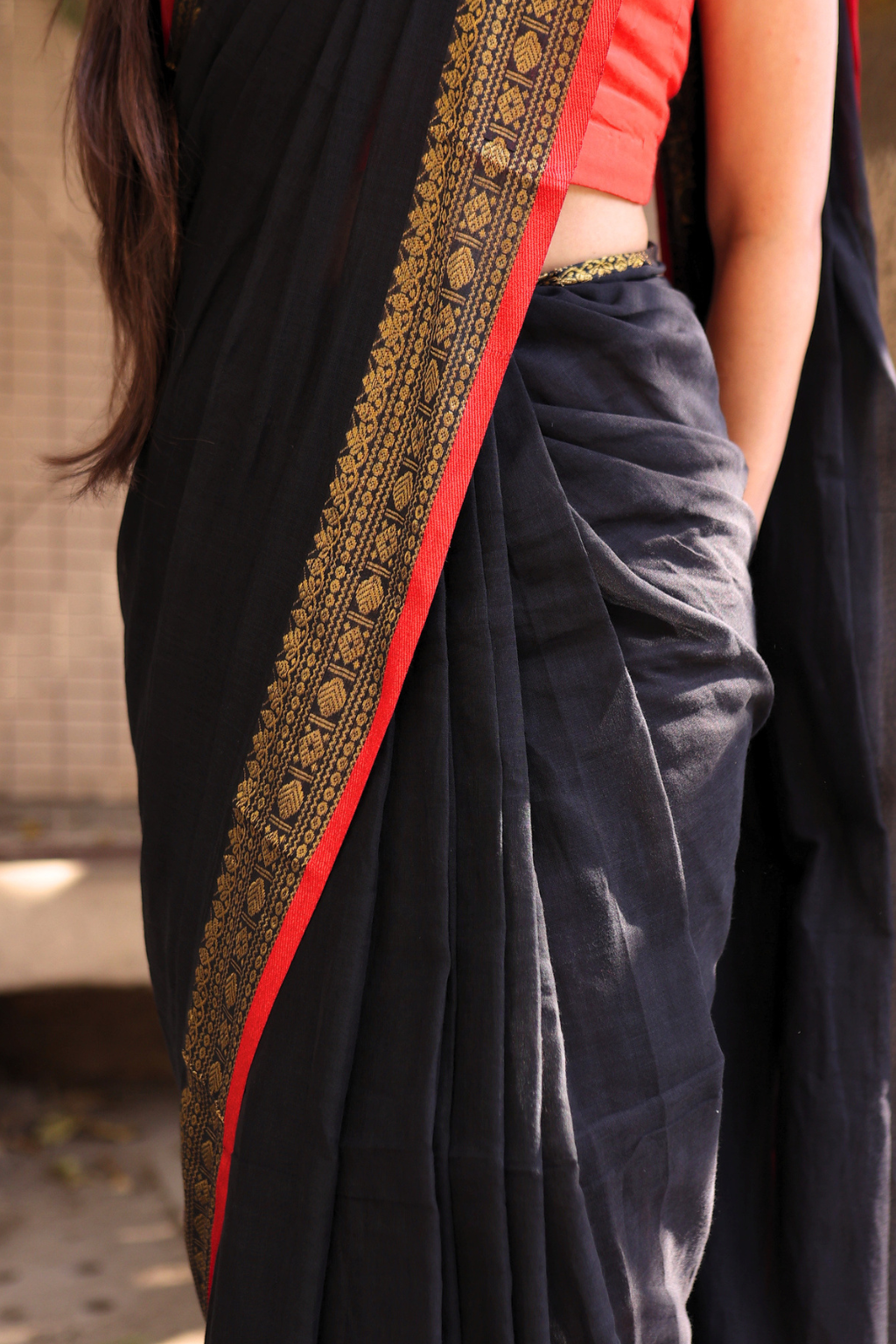 Nisha - Midnight Black Mul Cotton Saree