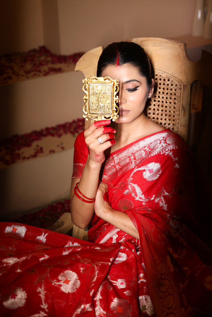 Chaandi – Red Georgette Saree with Silver Zari