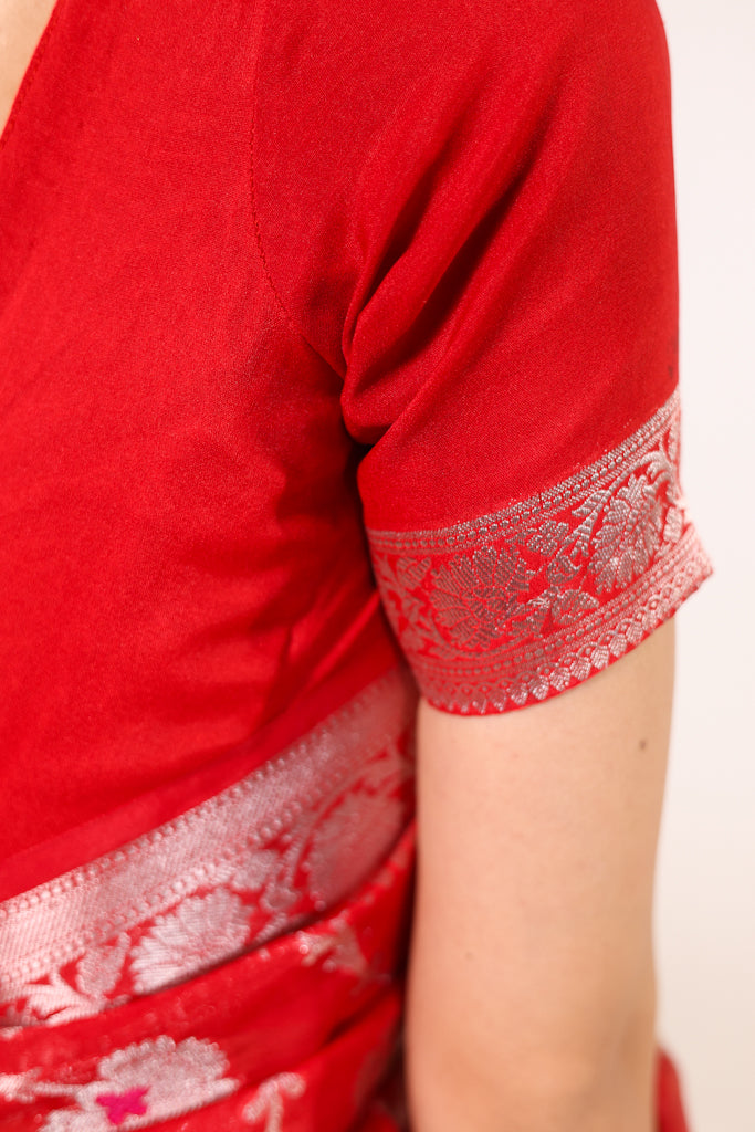 Chaandi – Red Georgette Saree with Silver Zari