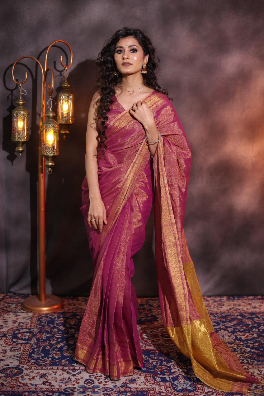 Apsara(Deep Maroon/Plum ) - Shimmering Tissue-Linen Saree for Festive Celebrations