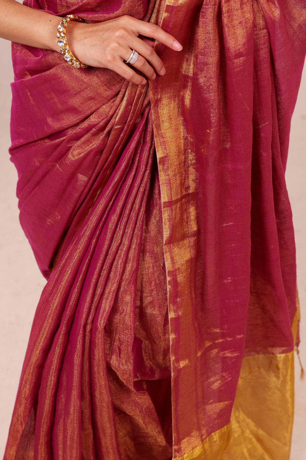 Apsara(Deep Maroon/Plum ) - Shimmering Tissue-Linen Saree for Festive Celebrations